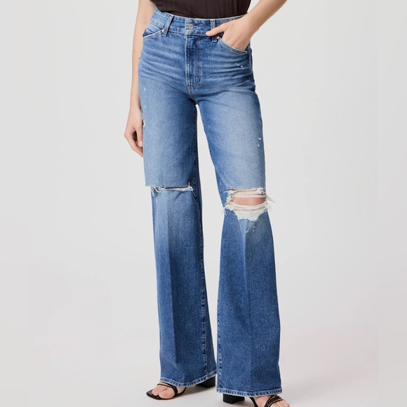 PAIGE Sasha Distressed Blue Wide Leg Jean - size 26 - New Without Tags - Picture 1 of 7